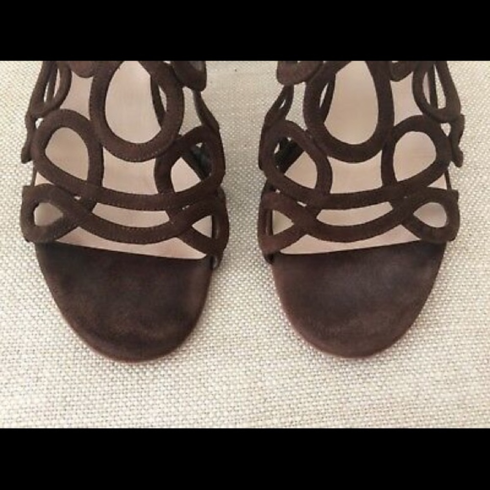 Prada Heels Caged Strappy Brown Suede Sandals EUC - Picture 8 of 8